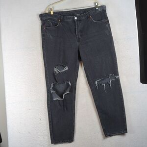 H&M Denim Women's Black Distressed Button Fly Boyfriend Jeans Size‎ 16